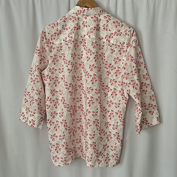Orvis Pretty Pink Floral 3/4 Sleeve Button Cotton Shirt Top **Size 10** 🌸🌸 - Picture 2 of 4